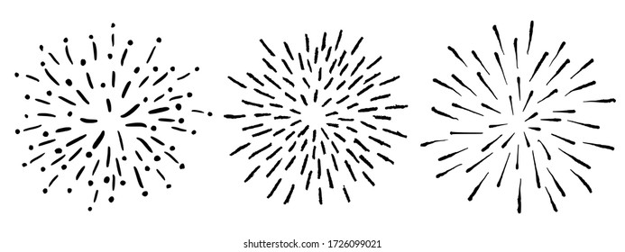 Vector Doodle Sunrays or Starbursts Set. Hand Drawn Circle Design Black and White Elements.