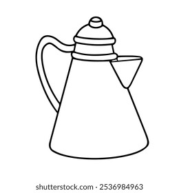 Bule de chá de doodle vetorial. Desenho de contorno de uma cafeteira. Elemento para design de embalagens, cartões, padrões, têxteis