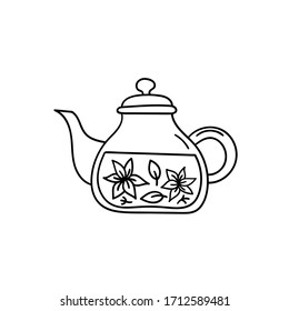 Vector doodle teapot. Cooking, kitchen utensils, home elements. hand illustration isolated on white background.