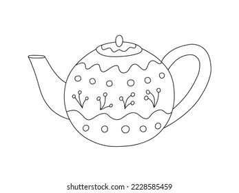 Tetera de doodle vectorial con adorable adorno. página de color de la tetera dibujada a mano