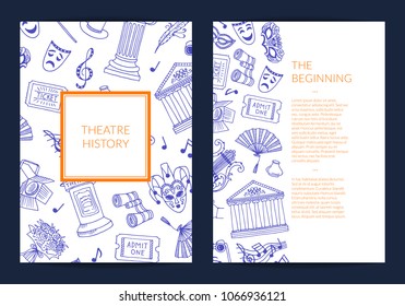 Vector Doodle Theatre Elements Card, Flyer Or Brochure Template For Talent Agency Or Acting Classes Illustration