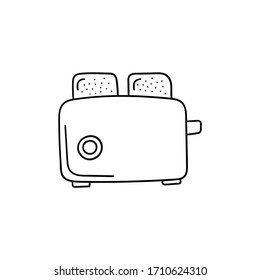 Vector doodle toaster. Cooking, kitchen utensils, home elements. Hand doodle illustration isolated on white background.
