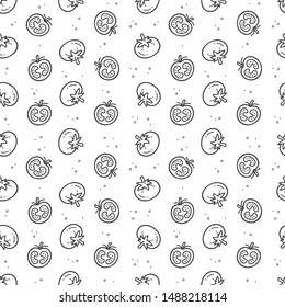 Vector doodle tomato fruit background illustration, seamless pattern of  tomato outline motif and texture.
