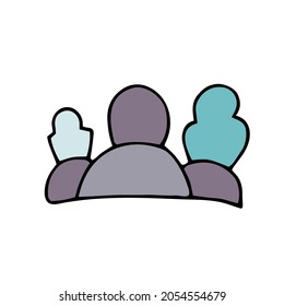 Vector doodle tombs. Gray color grave isolated on white background. Headstone on the graveyard. RIP sign. Cartoon cemetery landscape. Symbol of Halloween, Day of the Dead, burial illustration