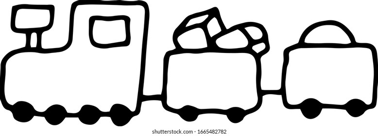 Vektorillustration-Doodle-Spielzeugzug einzeln auf weißem Hintergrund. Kinderspielzeug.