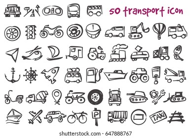 Vector Doodle Transport Icons Set. Stock Cartoon Signs For Design.