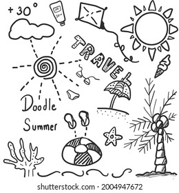 Vector doodle  of travel and tourist concept on white background. 