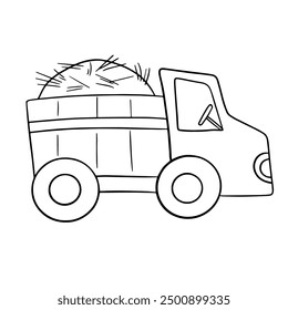 Vector doodle. Truck with hay. Children's coloring page