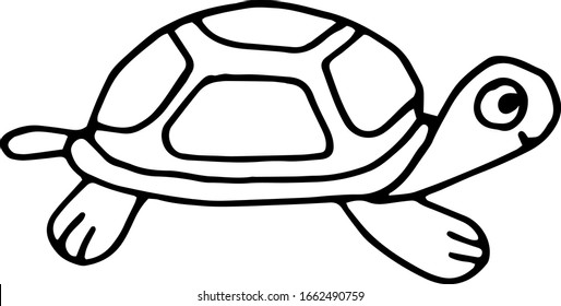 Vector doodle turtle isolated on white background. Cartoon coloring page for kids.