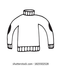 Vector doodle turtleneck sweater. Cozy clothes element for seasonal design, stickers, greeting card, print, logo or travel blog icon. Warm apparel for autumn or winter season. Camping element on white