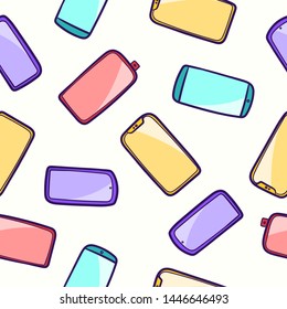 vector doodle variety colorful smartphone seamless pattern on white