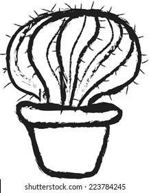 vector doodle vase of cactus
