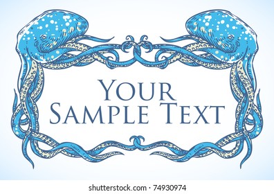 vector doodle vintage frame with octopus