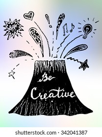 Vector doodle volcano  Motivational creative background  Hand drawn illustration 