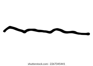 Vector doodle wave. Black curved brush stroke of paint isolated on white background. Hand-drawn plume illustration for summer print, clothes decoration. Liner line image. Ornamental calligraphic strip