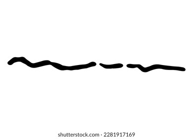 Vektor-Doodle-Welle. Schwarz gebogener Pinselstrich einzeln auf weißem Hintergrund. Handgezeichnete Rübengrafik für den Sommerdruck, Kleiderverzierung. Linerzeilenbild. Zierkalkleiste