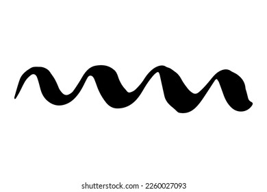 Vector doodle wave. Black tide brush stroke of paint isolated on white background. Hand-drawn plume illustration for summer print, clothes decoration. Liner line image. Ornamental calligraphic strip