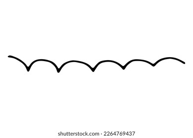 Vector doodle wave. Black tide brush stroke of paint isolated on white background. Hand-drawn plume illustration for summer print, clothes decoration. Liner line image. Ornamental calligraphic strip