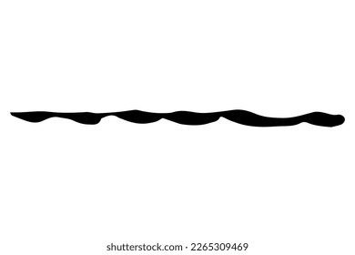 Vector doodle wave. Black tide brush stroke of paint isolated on white background. Hand-drawn plume illustration for summer print, clothes decoration. Liner line image. Ornamental calligraphic strip