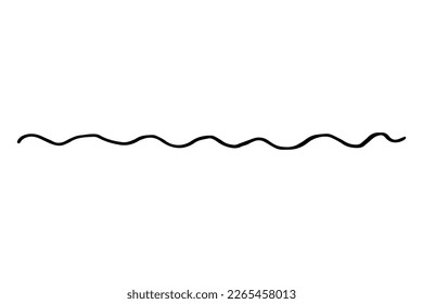 Vector doodle wave. Black tide brush stroke of paint isolated on white background. Hand-drawn plume illustration for summer print, clothes decoration. Liner line image. Ornamental calligraphic strip