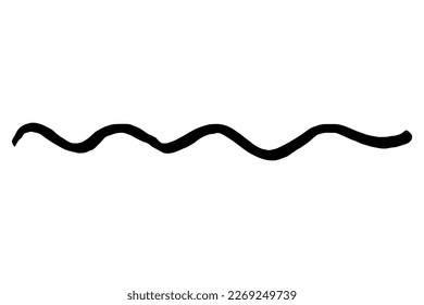Vector doodle wave. Black tide brush stroke of paint isolated on white background. Hand-drawn plume illustration for summer print, clothes decoration. Liner line image. Ornamental calligraphic strip