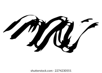Vector doodle wave. Black tide brush stroke of paint isolated on white background. Hand-drawn plume illustration for summer print, clothes decoration. Liner line image. Ornamental calligraphic strip