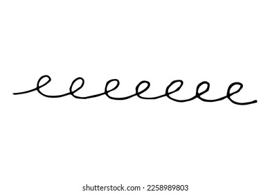 Vector doodle wave curl. Black color scroll brush stroke of paint isolated on white background. Hand-drawn plume illustration for summer prints, clothes, serpentine decoration. Ornamental swirl line