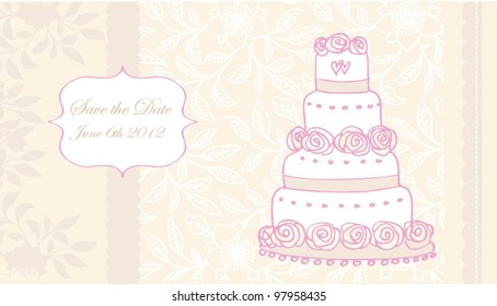 Vector doodle wedding cake  for Wedding invitations or announcements or card