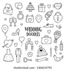 Vector doodle wedding hand drawn sketch