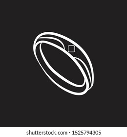 Vector Doodle Wedding Ring With Diamond Icon flat black