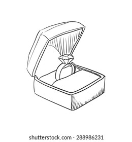 Vector Doodle Wedding Ring With Diamond Icon, Hand Drawn Style