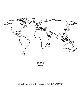 Vector Doodle white world map isolated background