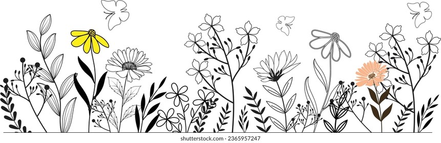 Vector doodle wild floral design elements illustration for your text here.