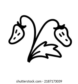 Vector doodle wild strawberry. Cartoon line food element isolated on a white background. Summer fruit, vegan food, outline icon.