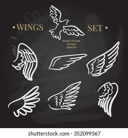 vector doodle wings set. angel wings collection, hand-drawn illustration of design elements.