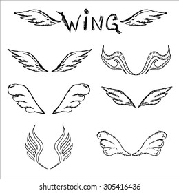 vector doodle wings set isolated on white. angel wings collection