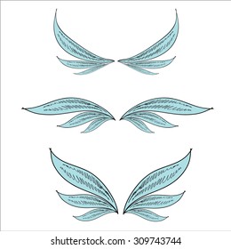 vector doodle wings set isolated on white. angel wings collection