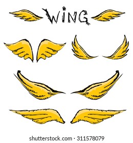 vector doodle wings set isolated on white. angel wings collection