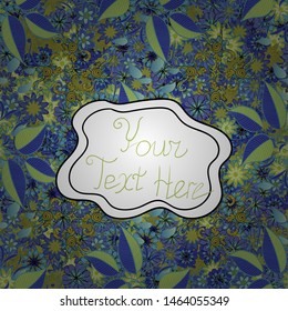 Vector. Doodles blue, green and white on colors. Seamless Beautiful fabric pattern.