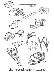 Vector doodles of bread and bread things.