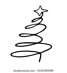 Vector doodles. Cartoon Christmas tree with star. Design element. 