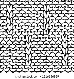 Vector Doodles Caterpillar Stitch Pattern. Сotton hand-knitted fabric material. High detailed knitting boundless background. Hand-drawn woolen knitwear.
