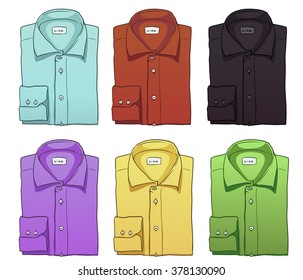 Vector doodles of color folded shirts isolated on white