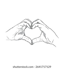 Vector doodles in the form of a hand gesture, highlighted on a white background. Love, heart. The texture of writing materials. Handwritten drawings and pencil strokes.