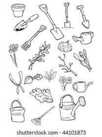 Vector doodles of garden tools and gardening things.