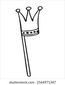 Vector doodles hand drawn birthday party staff, funny crown on stick, birthday decorations, festive doodles