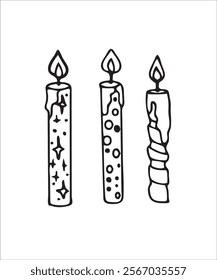 Vector doodles hand drawn birthday party staff, candles collection, birthday decorations, festive doodles