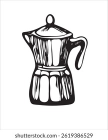 Vector doodles hand drawn coffee objects, coffee utensils, contoured simple doodles, cafeteria, line art vector, geyser, mokka, favorite stickers for coffee shop, kitchen, domestic