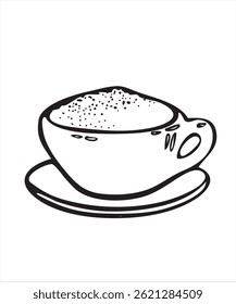 Vector doodles hand drawn coffee objects, coffee utensils, contoured simple doodles, cafeteria, line art vector, cappuccino in a cup, favorite stickers, kitchen staff