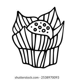 Rabiscos vetoriais. Desenho de muffin. Elemento de design para embalagens, cartões, padrões, têxteis